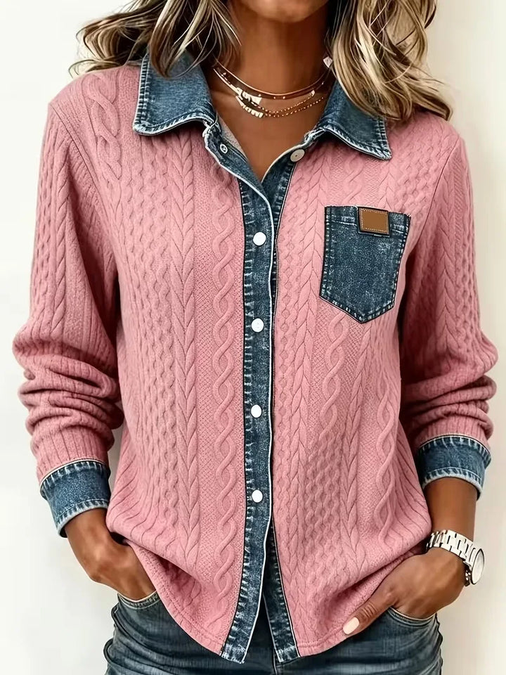 Jana | Women's Denim Look Cardigan - Size:XS;Color:Pink