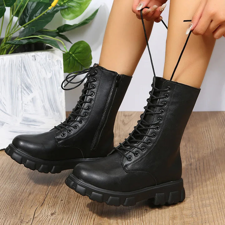 Janae | Women's Orthopedic Lace-Up Boots  - Color:Black;Size:35