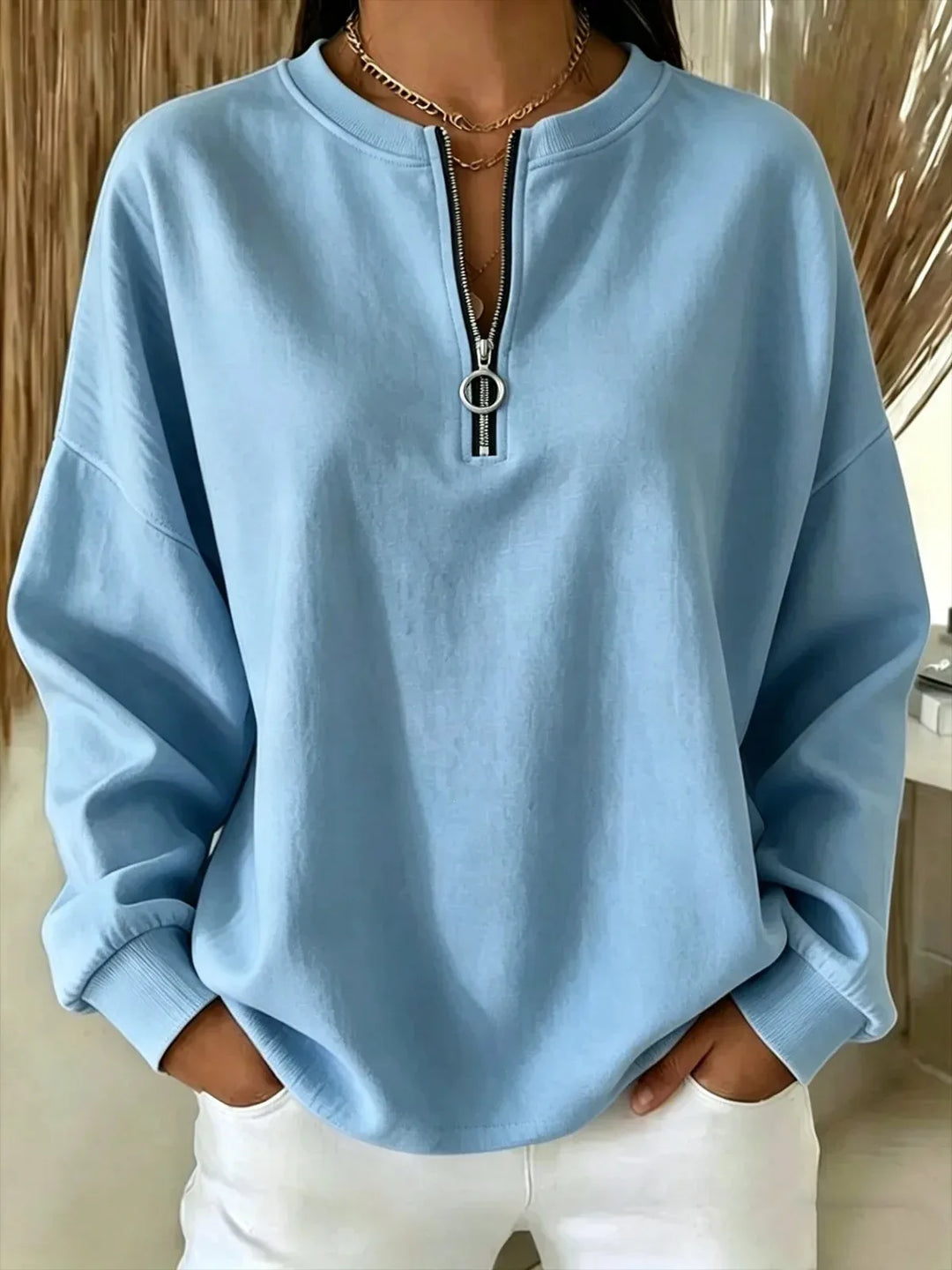 Jane | Women's Quarter-Zip Sweater  - Color:Blue;Size:XS