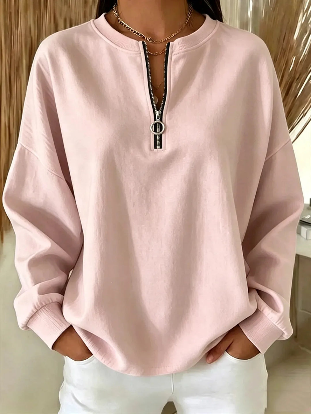 Jane | Women's Quarter-Zip Sweater  - Color:Pink;Size:XS
