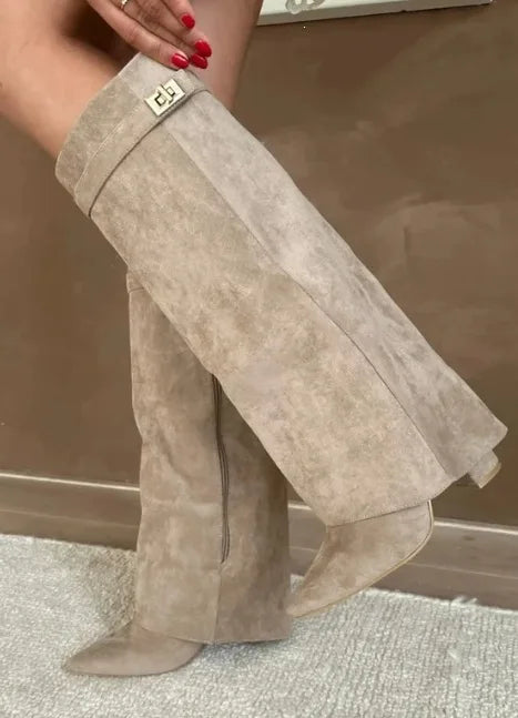 Jazmin | Women's Knee-High Boots - Color:Beige;Size:35