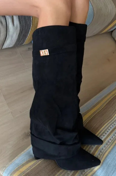 Jazmin | Women's Knee-High Boots - Color:Suede Black;Size:35