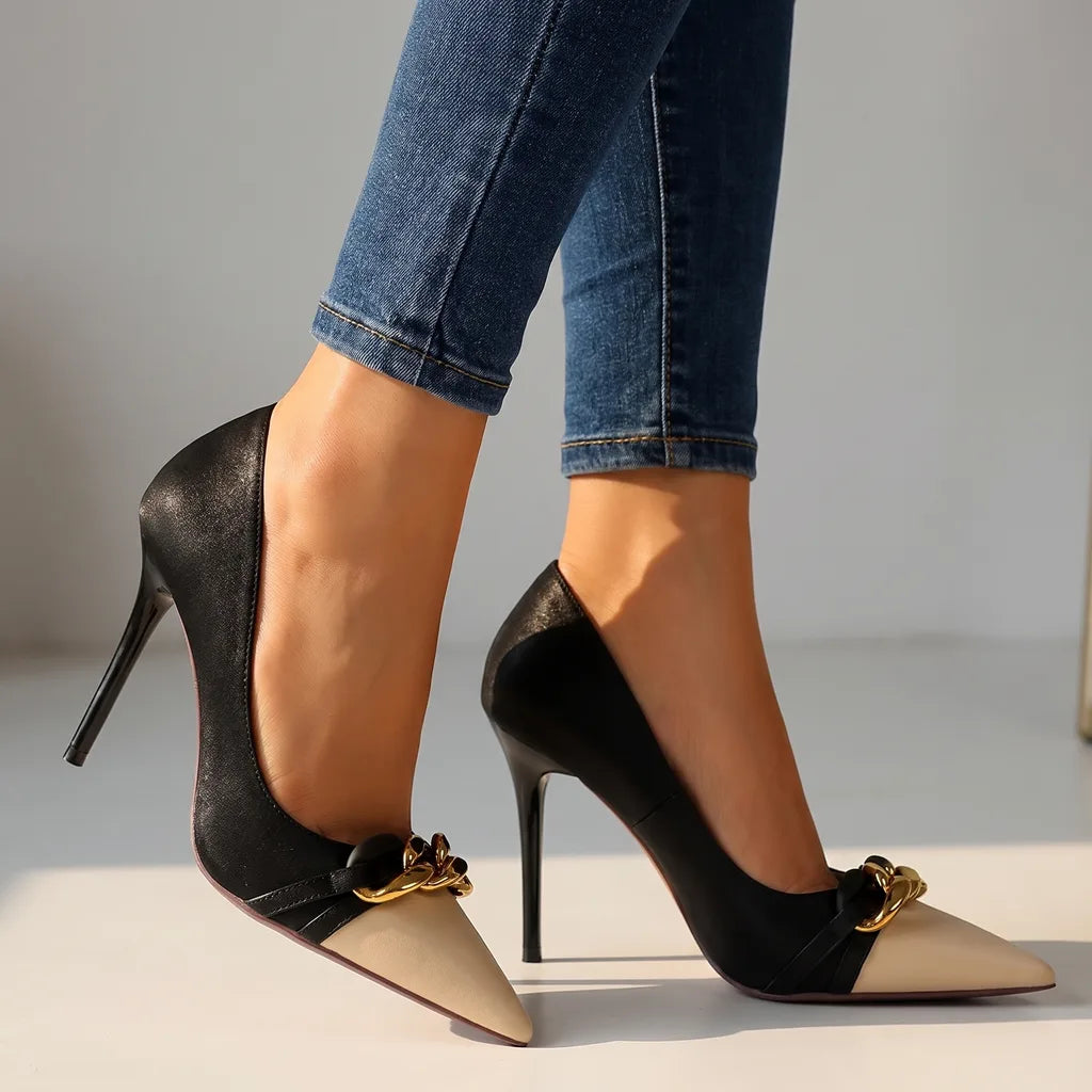 Jean | Women's Color-Block Heels  - Color:Black;Size:35