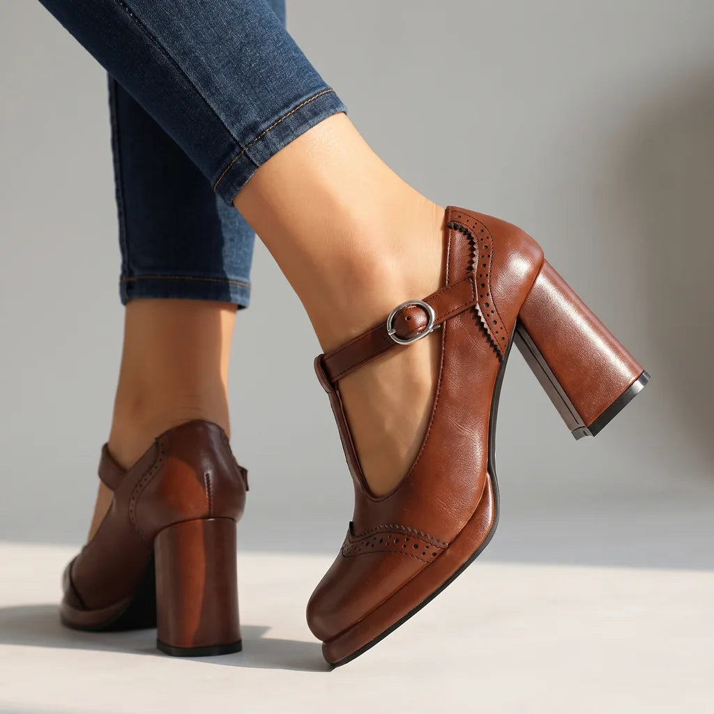 Jean | Women's Mary Jane Heels   - Color:Brown;Size:35