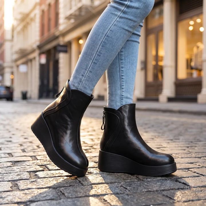 Jennifer | Women's Orthopedic Wedge Ankle Boots  - Color:Black;Size:35