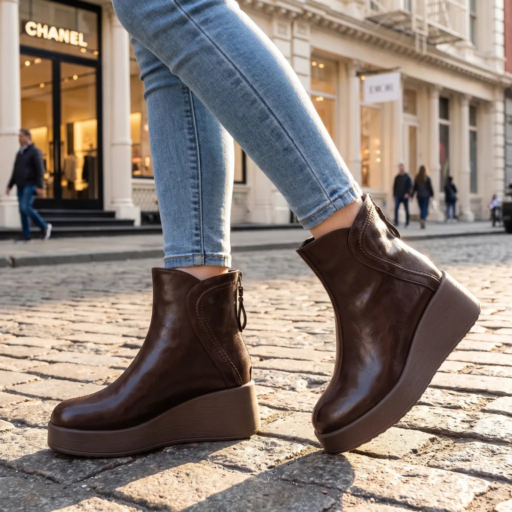 Jennifer | Women's Orthopedic Wedge Ankle Boots  - Color:Brown;Size:35