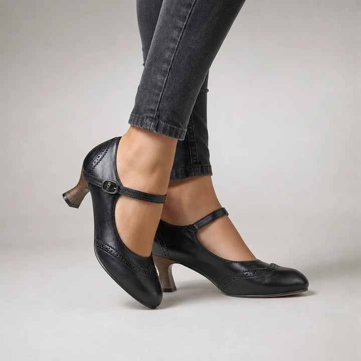 Jessica | Women's Vintage Mary Jane Heels - Color:Black;Size:35