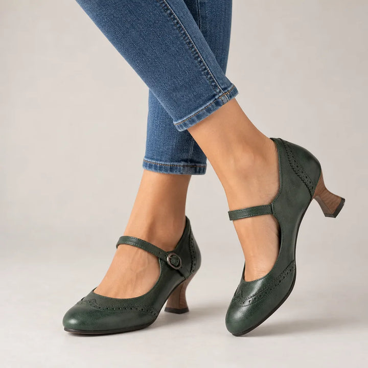 Jessica | Women's Vintage Mary Jane Heels - Color:Green;Size:35