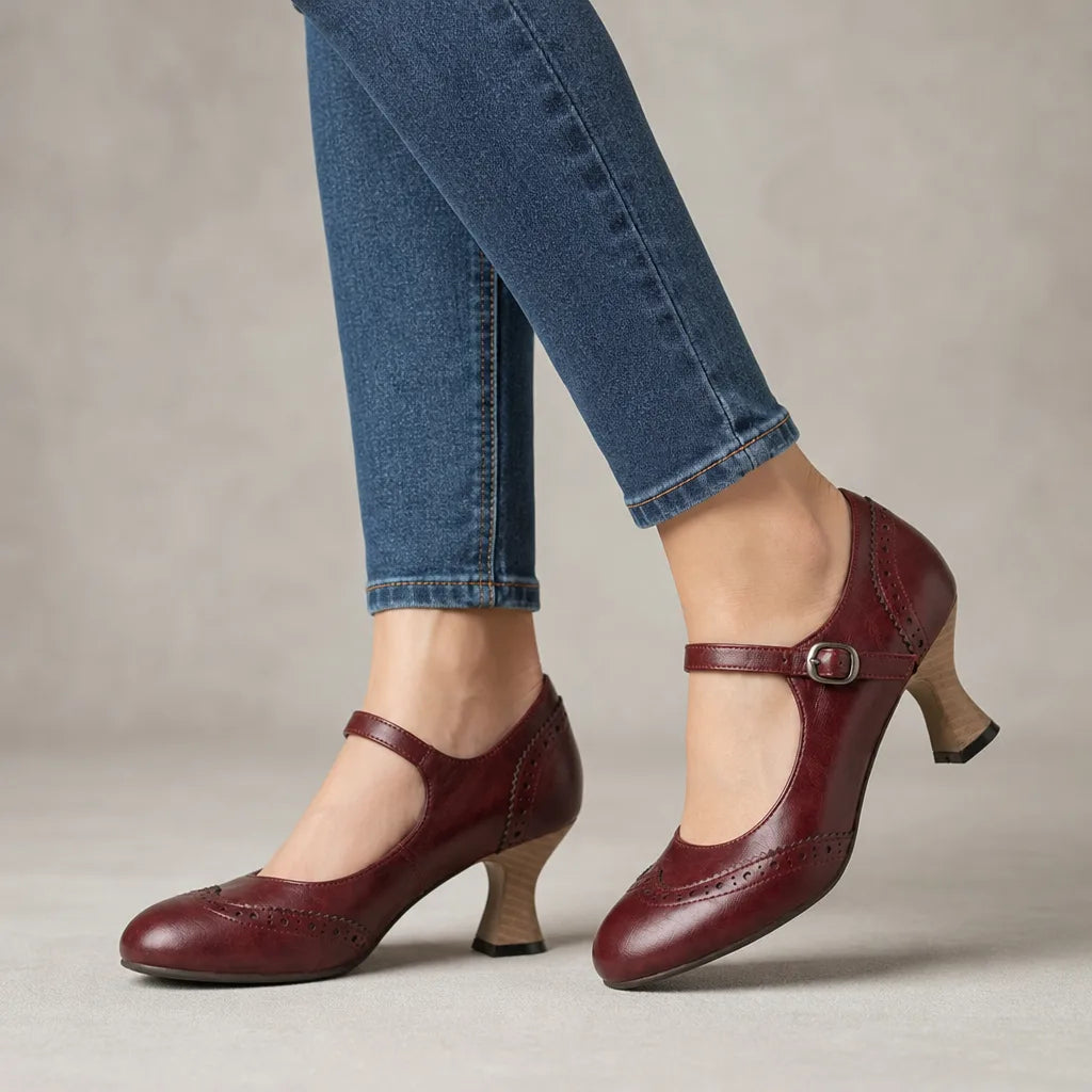 Jessica | Women's Vintage Mary Jane Heels - Color:Red;Size:35
