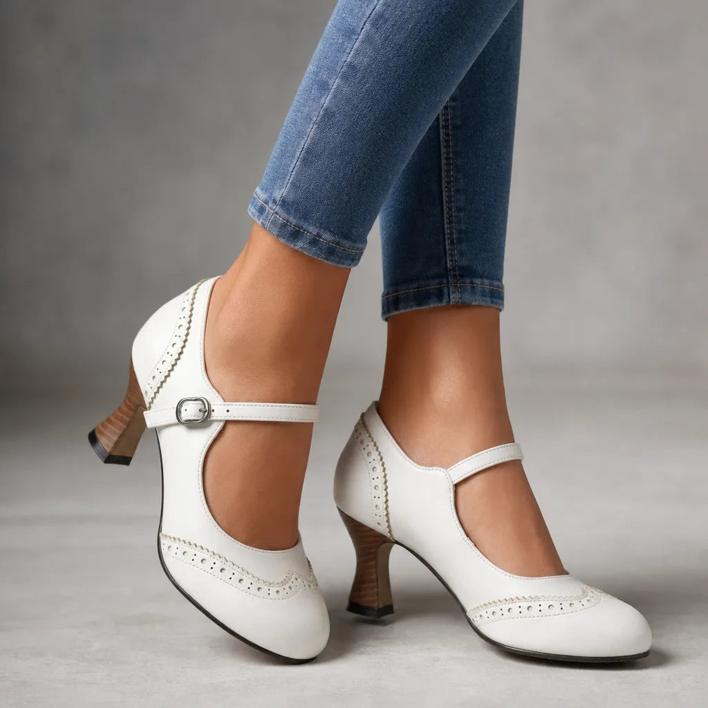 Jessica | Women's Vintage Mary Jane Heels - Color:White;Size:35
