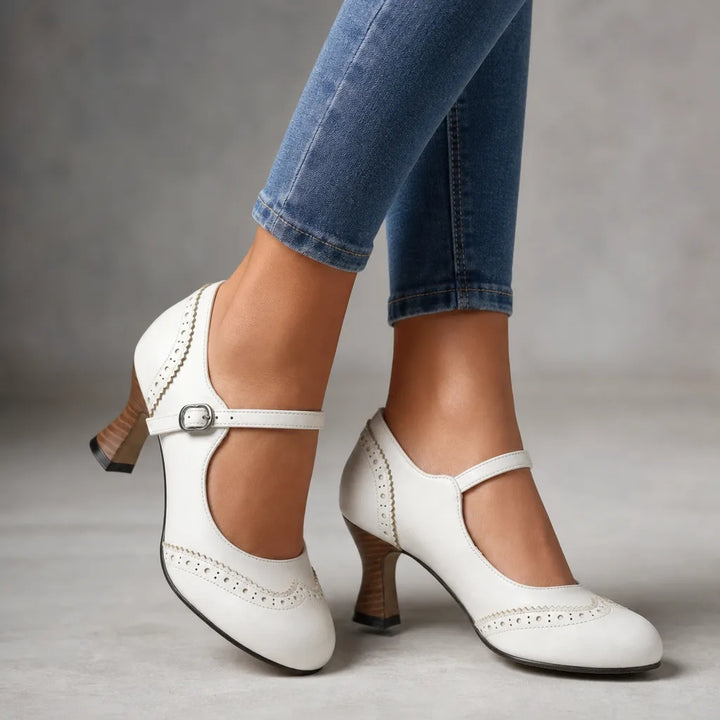 Jessica | Women's Vintage Mary Jane Heels - Color:White;Size:35