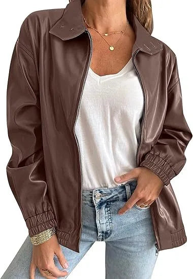Jocelyn | Women's Leahter-Look Jacket - Size:XS;Color:Brown