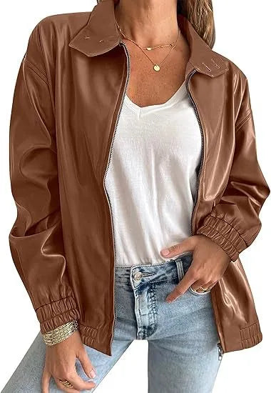 Jocelyn | Women's Leahter-Look Jacket - Light Brown