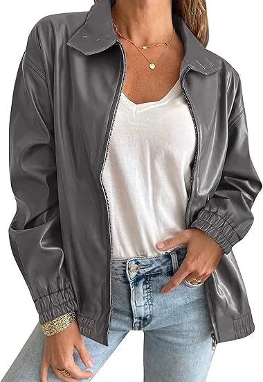 Jocelyn | Women's Leahter-Look Jacket - Size:XS;Color:Light Gray