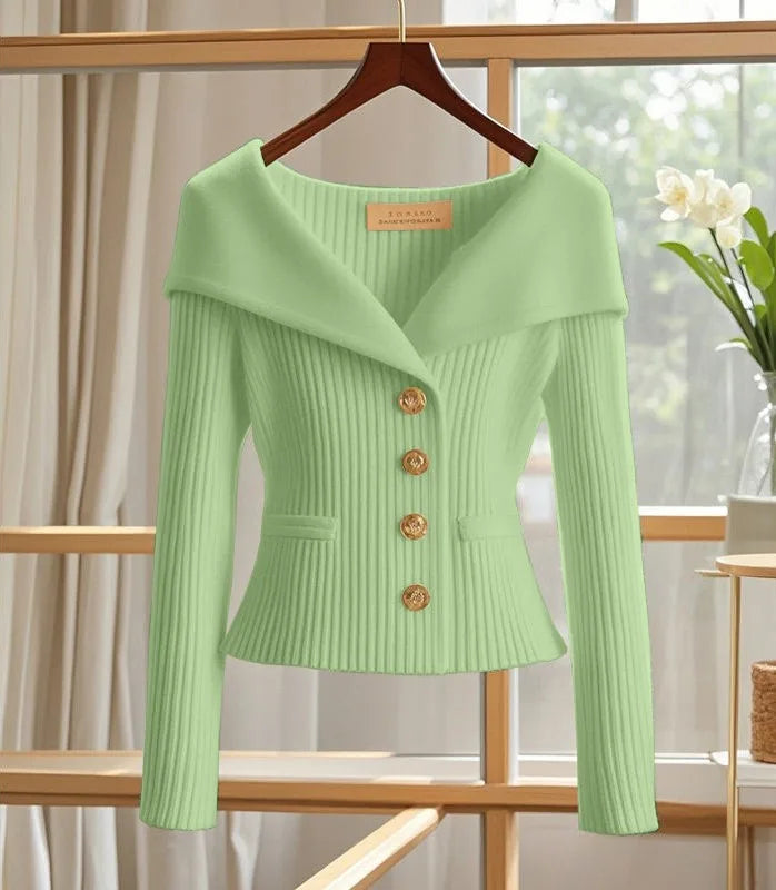 Jodie | Women's Elegant Knit Cardigan  - Color:Green;Size:S