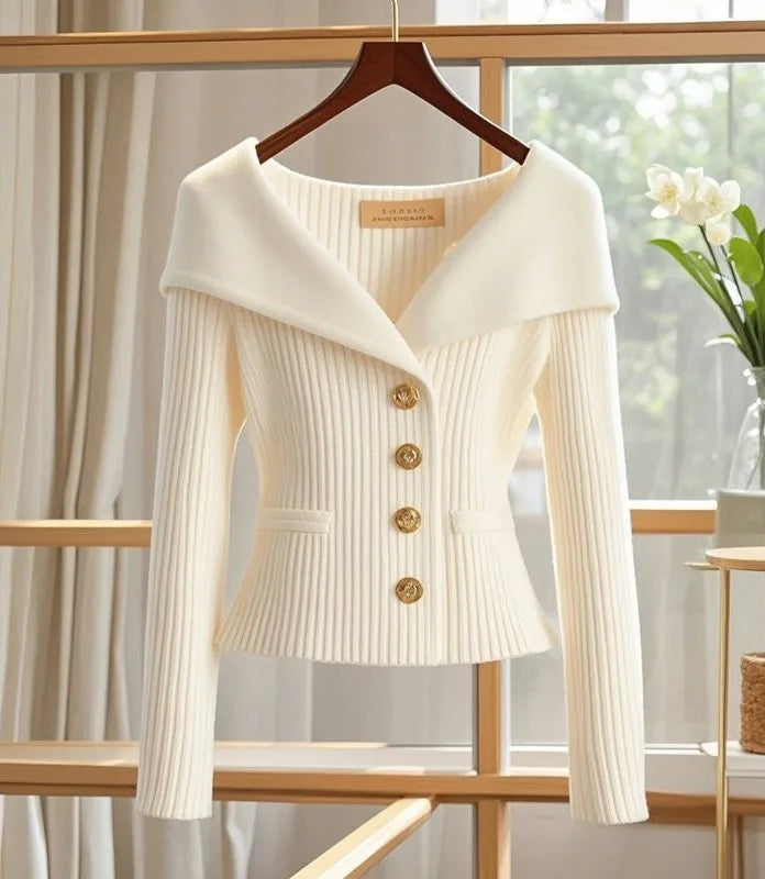 Jodie | Women's Elegant Knit Cardigan  - Color:White;Size:S