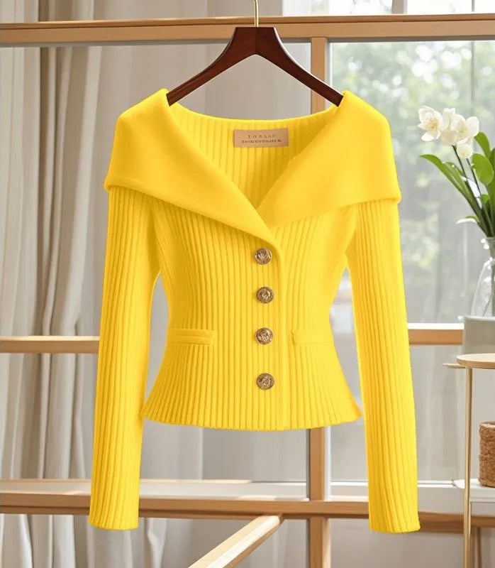 Jodie | Women's Elegant Knit Cardigan  - Color:Yellow;Size:S