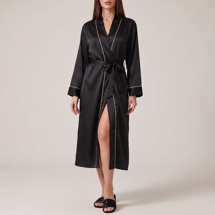 Josephine | Women's Satin Kimono Robe - Color:Black;Size:XS