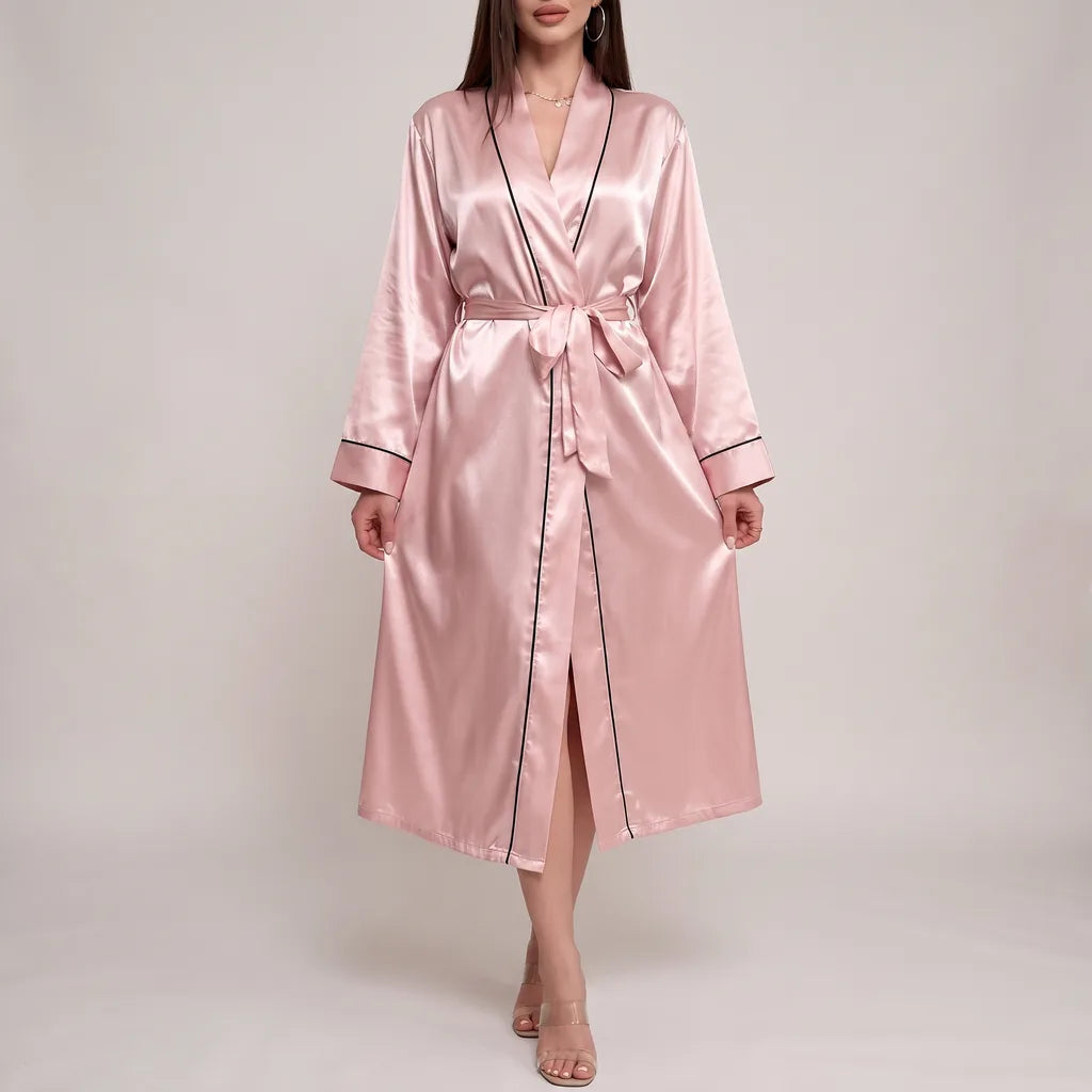 Josephine | Women's Satin Kimono Robe - Color:Pink;Size:XS