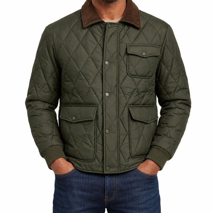 Joshua | Men's Quilted Winter Jacket  - Color:Green;Size:XXS