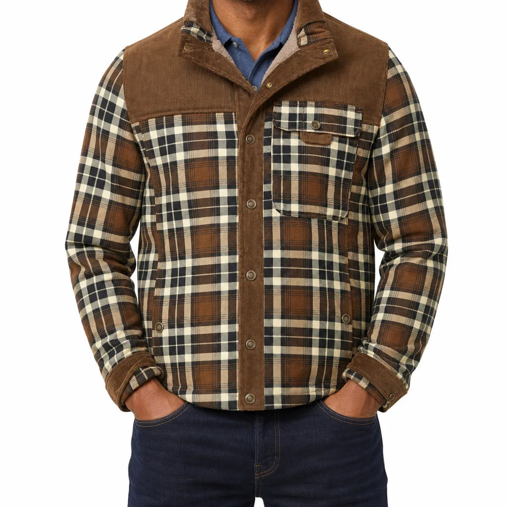 Judd | Warm Plaid Checkered Jacket - Color:Brown;Size:XS