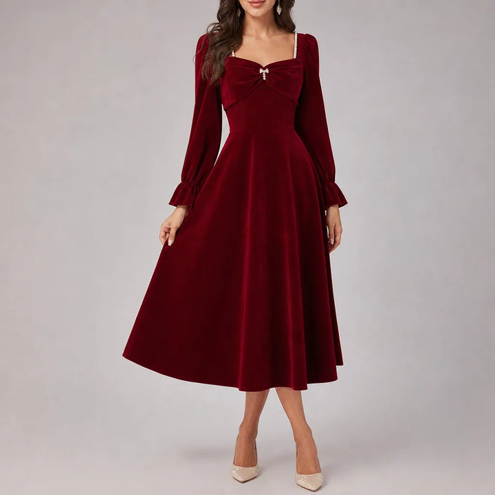 Judith | Women's Elegant Christmas Dress - Color:Red;Size:S