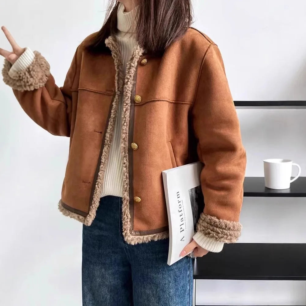 Judy | Women's Genuine Suede Jacket   - Color:Brown;Size:XS
