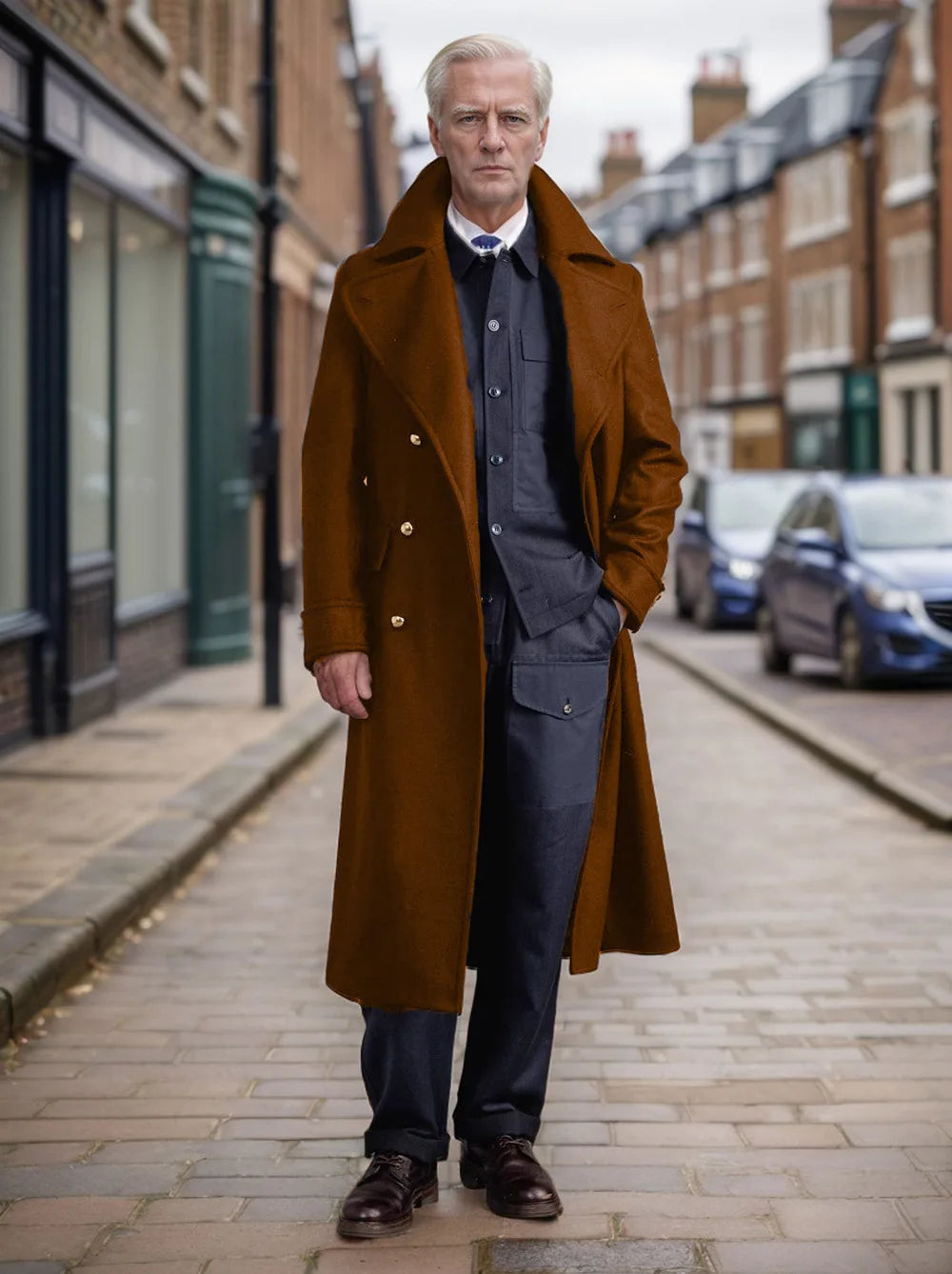Julian | Men's Double Breasted Trench Overcoat - Color:Brown;Size:XS