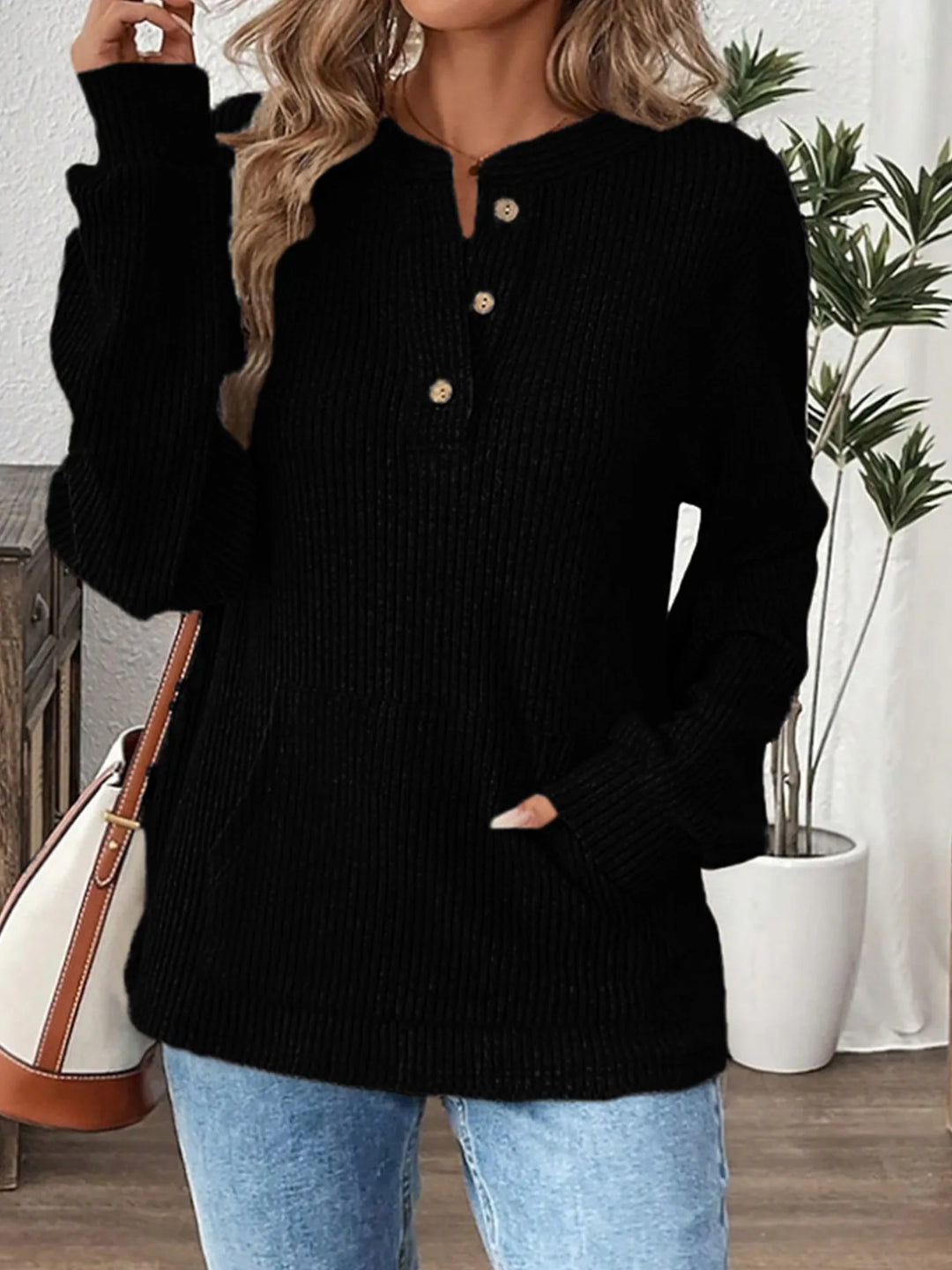Julianna | Women's Relaxed Knit Sweater - Size:XS;Color:Black