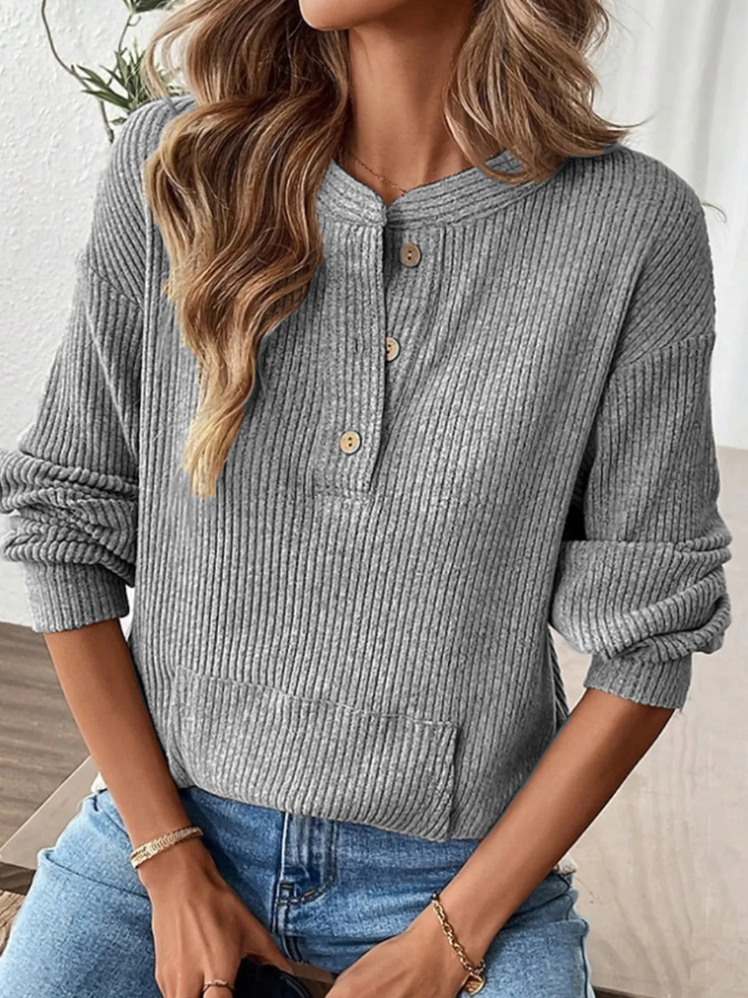 Julianna | Women's Relaxed Knit Sweater - Size:XS;Color:Gray