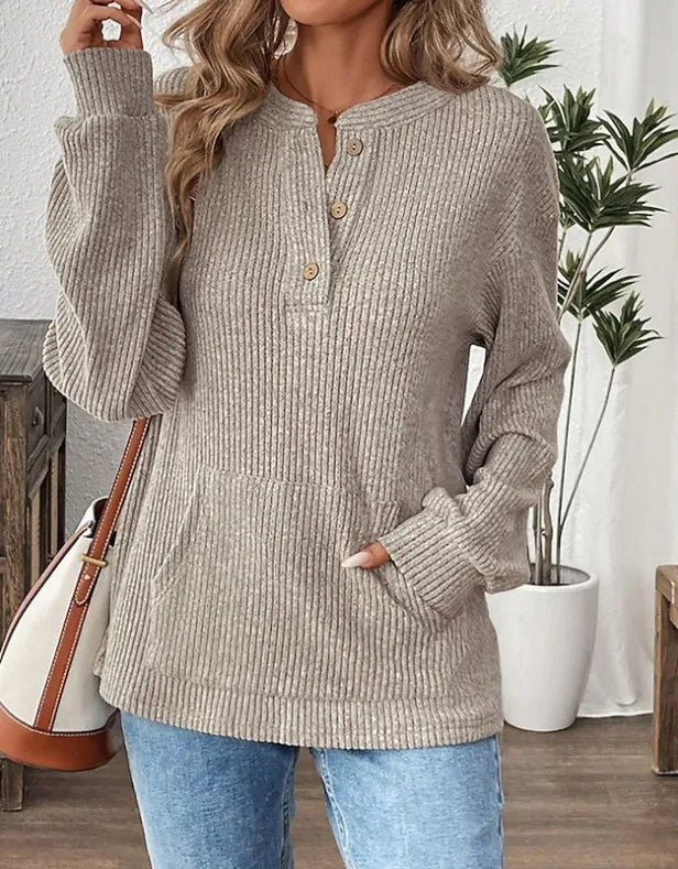 Julianna | Women's Relaxed Knit Sweater - Size:XS;Color:Khaki