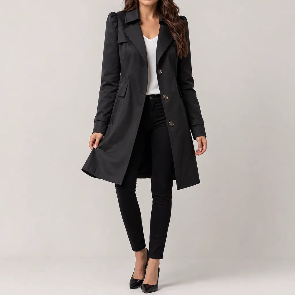 June Tailored Trench Coat - Color:Black;Size:S
