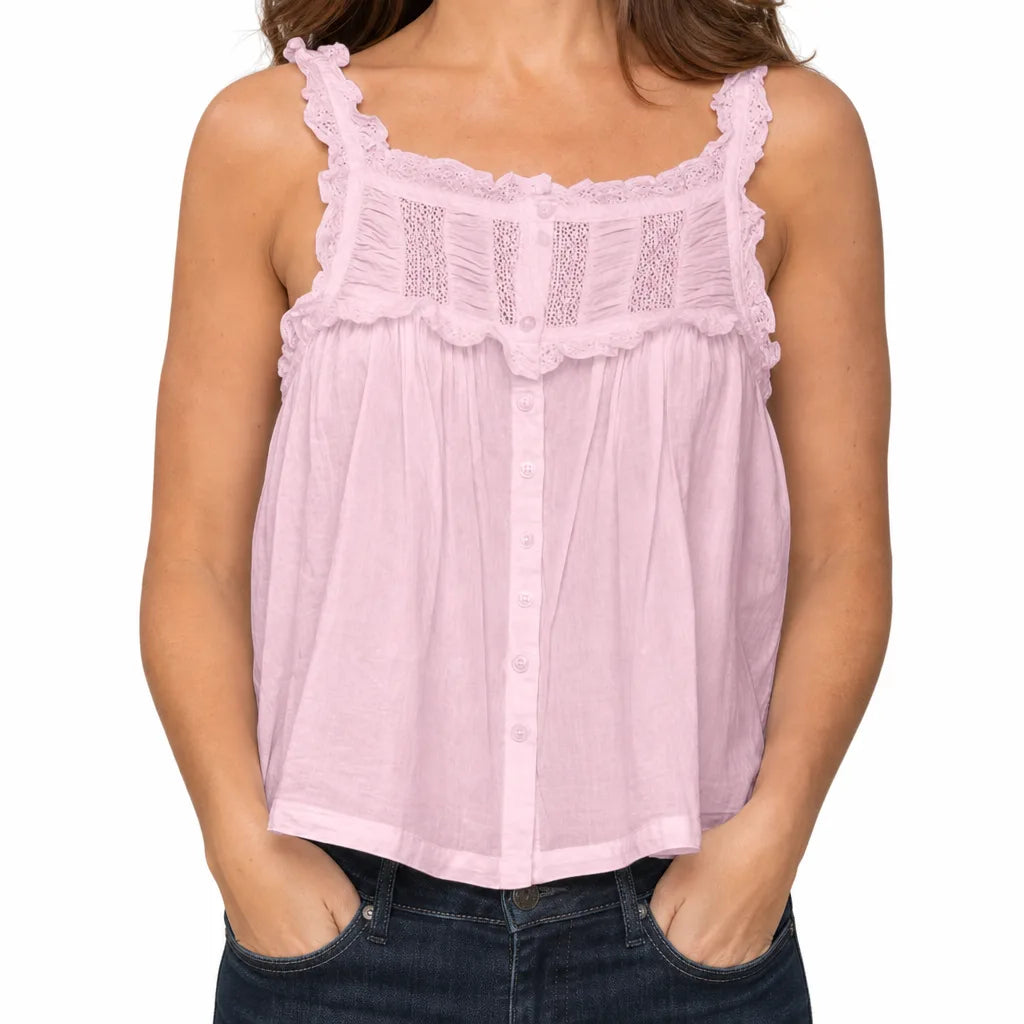 Juniper | Boho Clothing Lace Shirt - Color:Pink;Size:XS