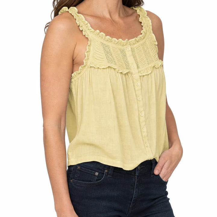 Women's Yellow Saxon Lace Sleeveless Blouse