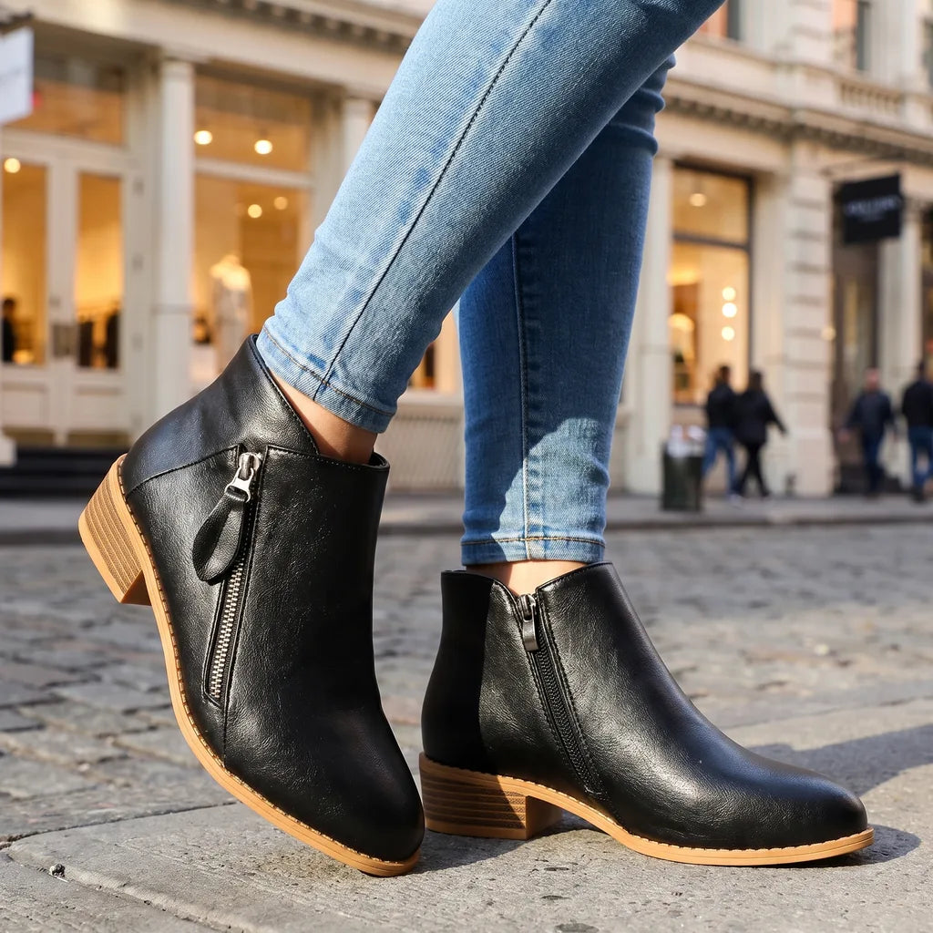 Juno | Womens Fall Block Heel Ankle Boots - Color:Black;Size:36