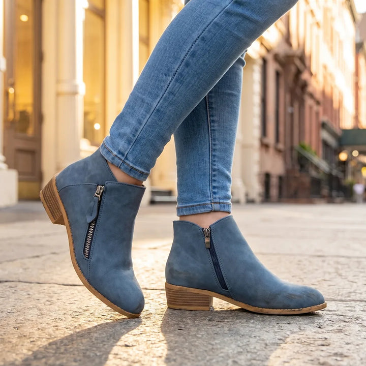 Juno | Womens Fall Block Heel Ankle Boots - Color:Blue;Size:36