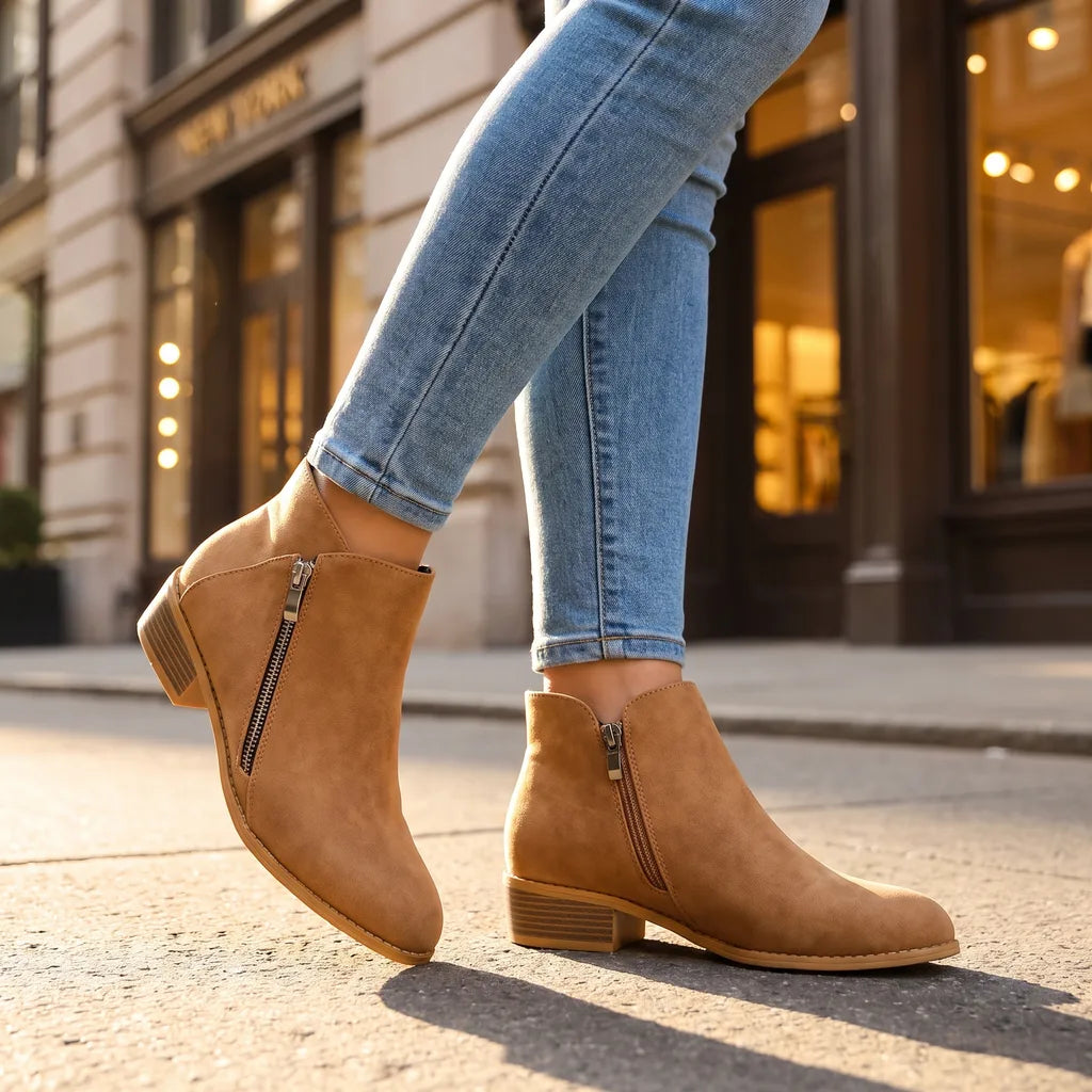 Juno | Womens Fall Block Heel Ankle Boots - Color:Brown;Size:36