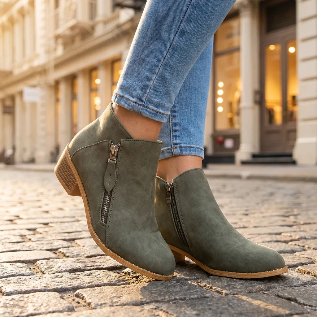 Juno | Womens Fall Block Heel Ankle Boots - Color:Green;Size:36