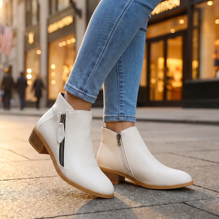 Juno | Womens Fall Block Heel Ankle Boots - Color:White;Size:36