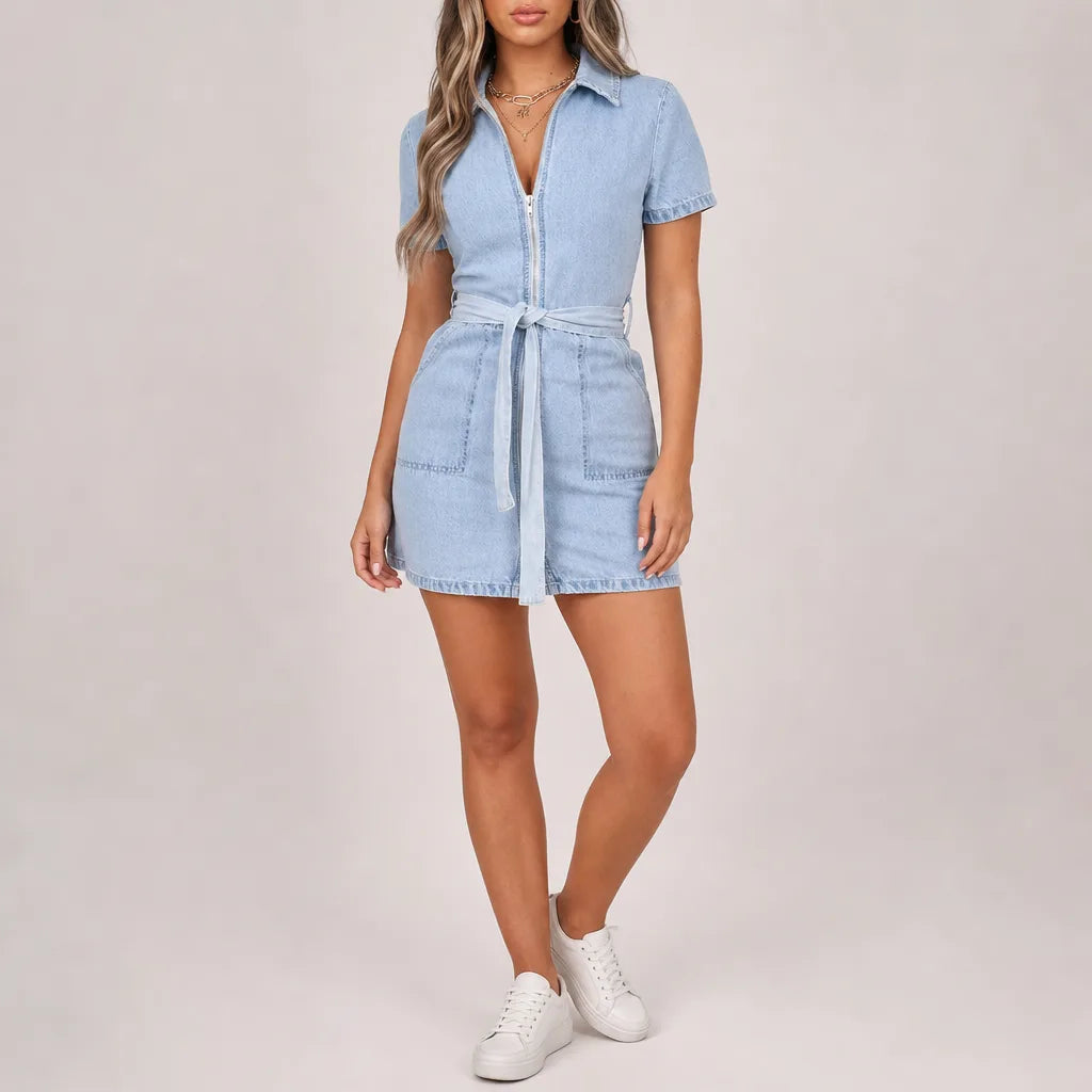 Women's Blue Celeste Zip Mini Dress
