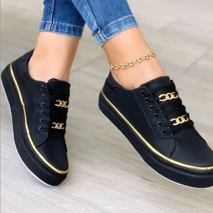 Kacey Lace Up Sneakers - Color:Black;Size:35