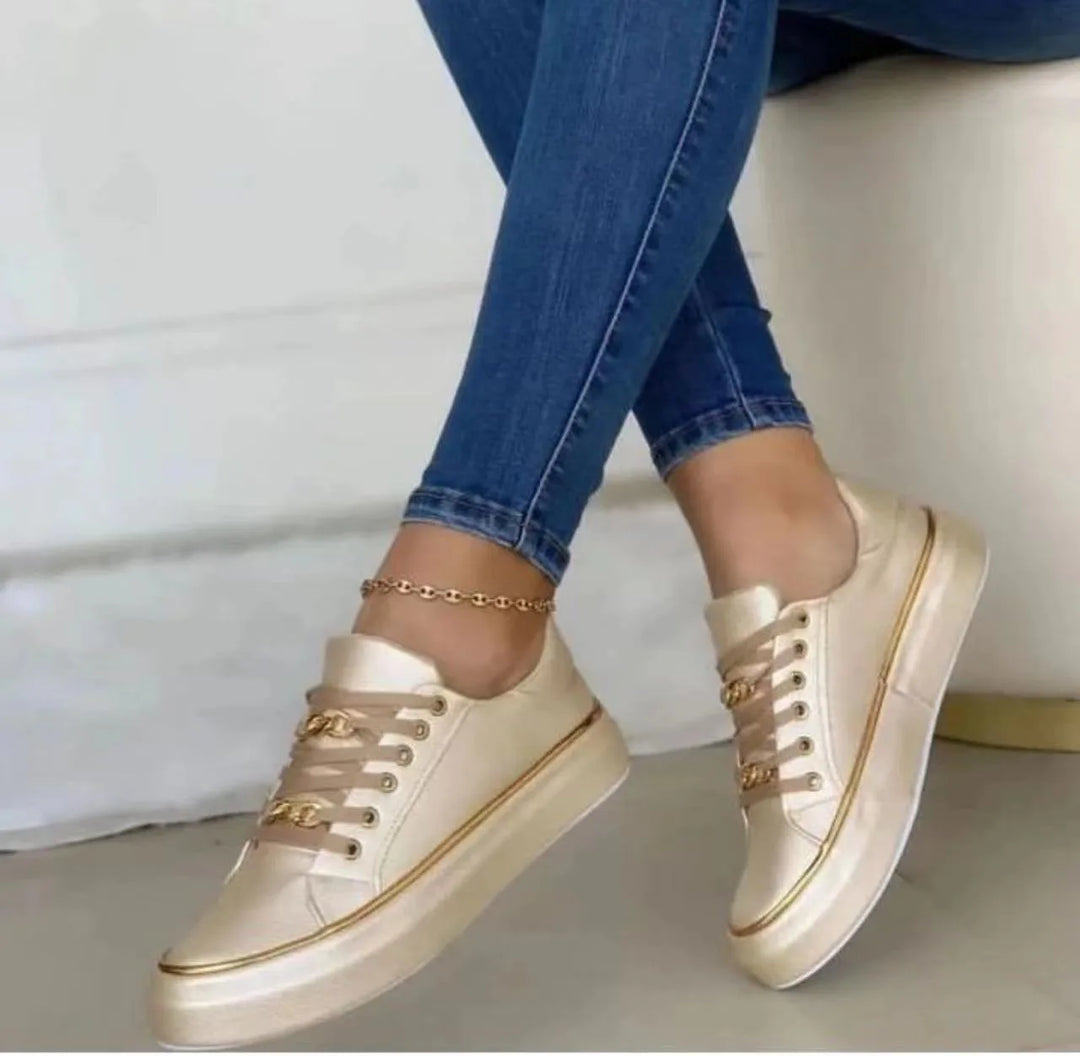 Kacey Lace Up Sneakers - Color:Gold;Size:35