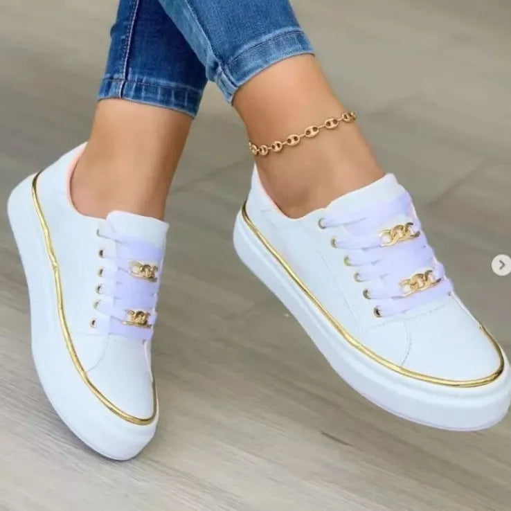 Kacey Lace Up Sneakers - Color:White;Size:35