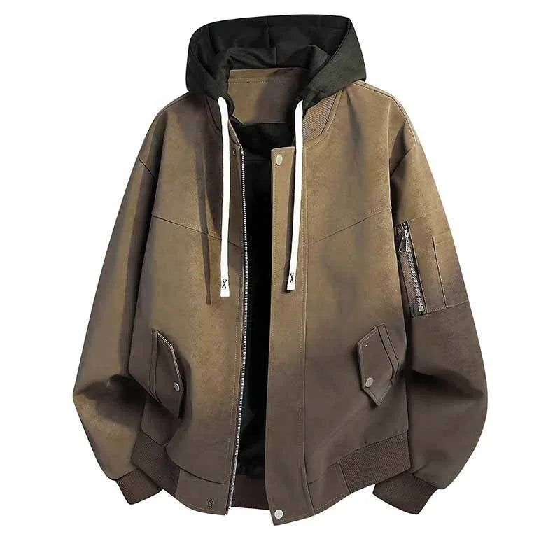 Kaiden | Men's Hooded Utility Jacket  - Color:Coffee Color;Size:S