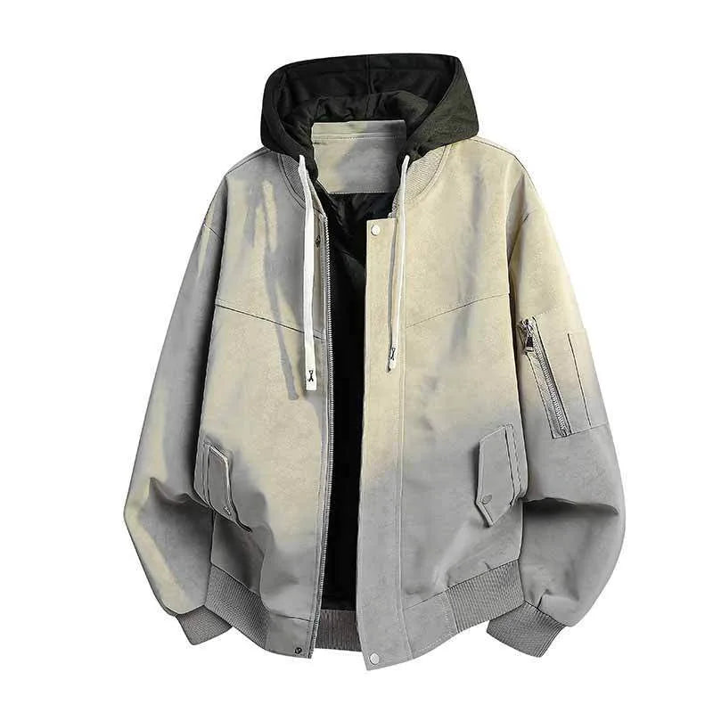 Kaiden | Men's Hooded Utility Jacket  - Color:Gray;Size:S