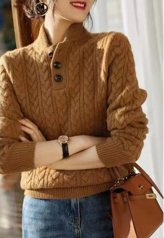 Karen | Women's Cable-Knit Sweater - Size:XS;Color:Brown