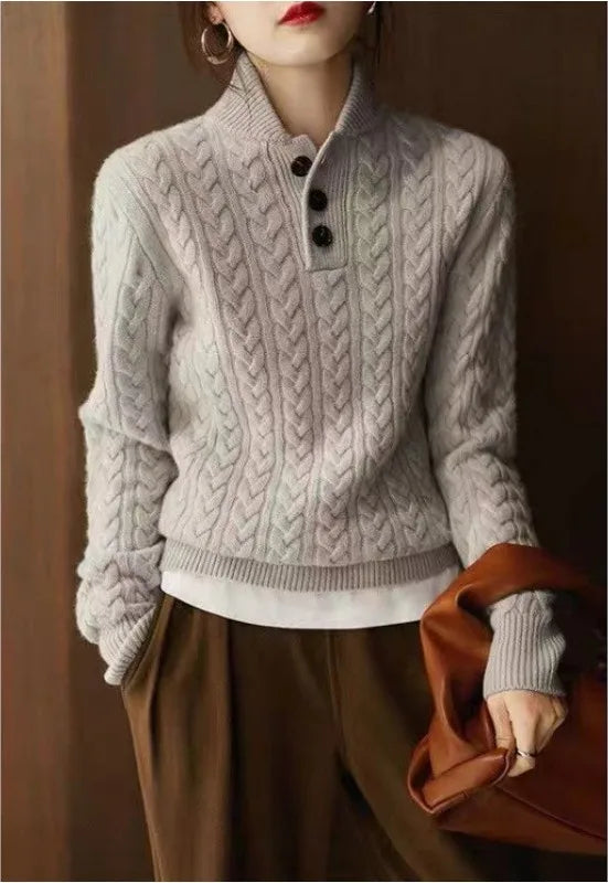 Karen | Women's Cable-Knit Sweater - Size:XS;Color:Gray