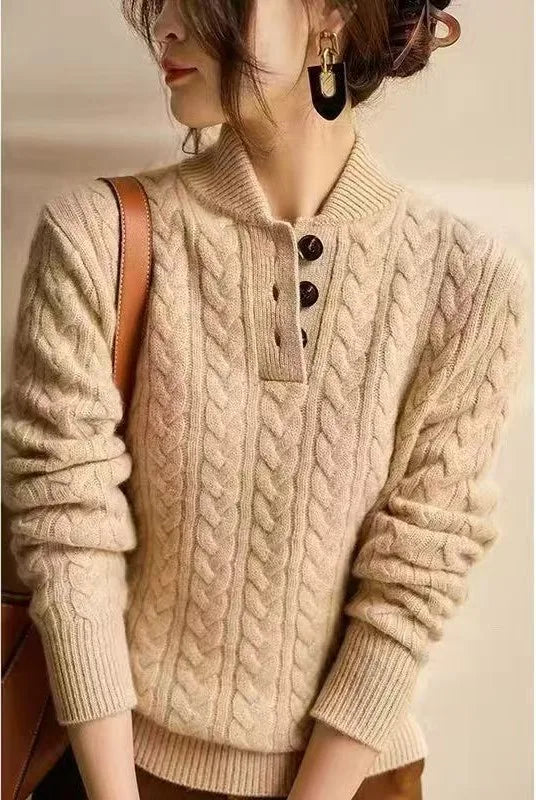 Karen | Women's Cable-Knit Sweater - Size:XS;Color:Khaki