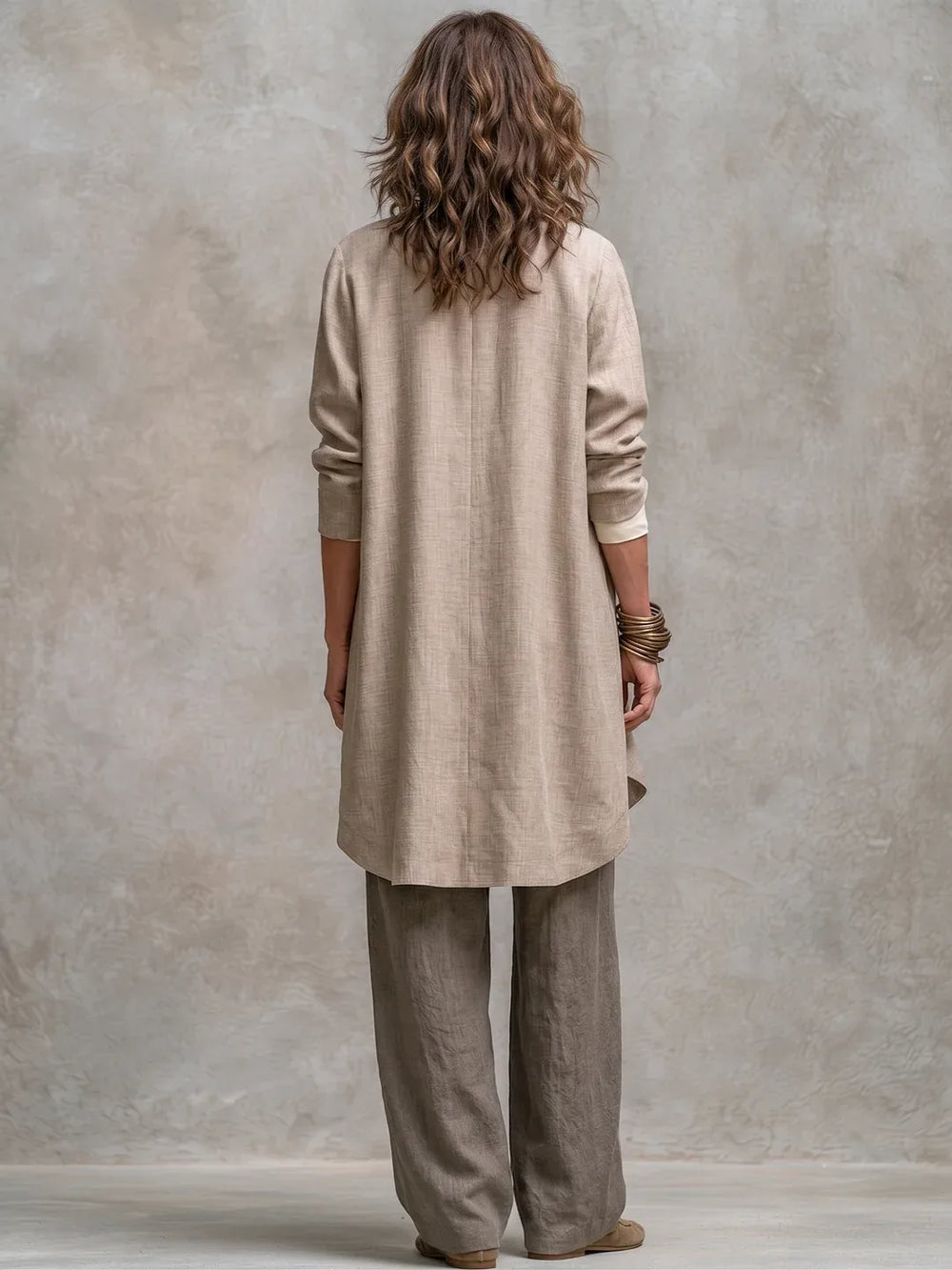 Women's Three-Piece Set with Cowl Neck Top and Draped Jacket.webp