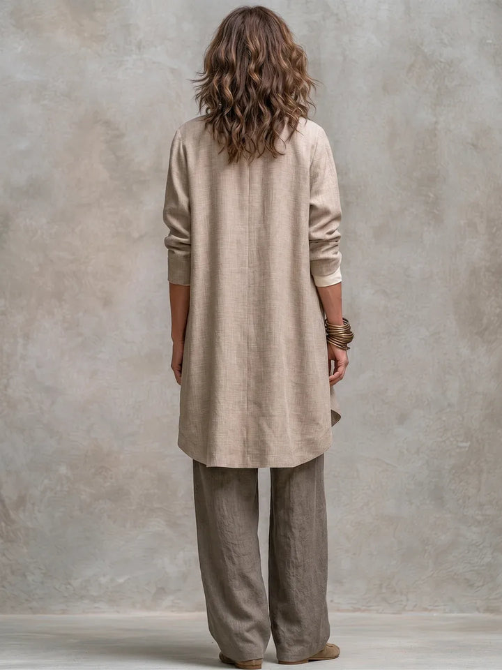 Women's Three-Piece Set with Cowl Neck Top and Draped Jacket.webp